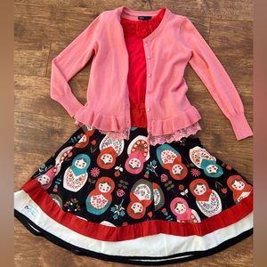 Sew Sweet Studio Russian dolls skirt, gap peach cardigan,and top 3pc set size6/7
